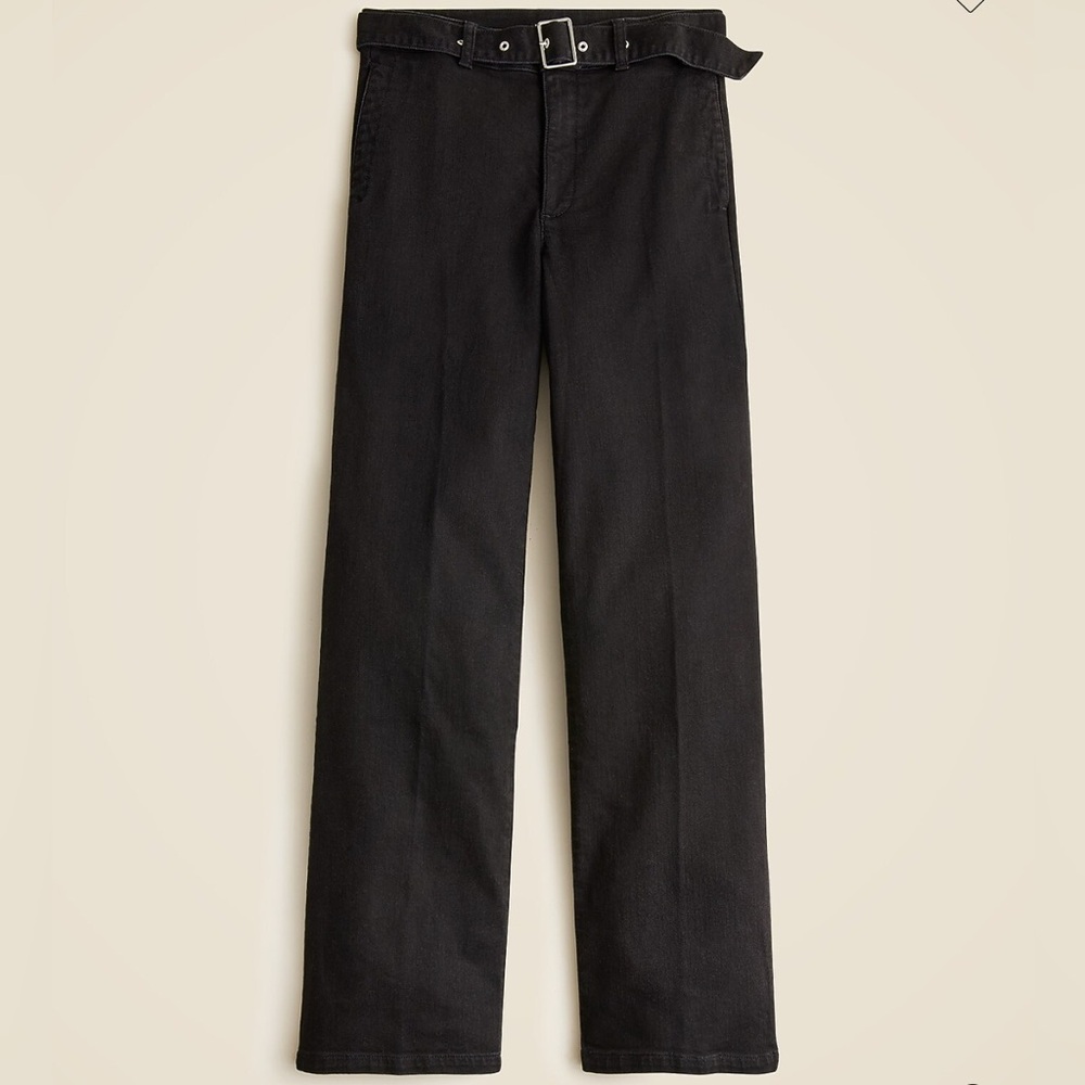 NWT J. Crew Black Wide Leg Jeans with Belt Size 36